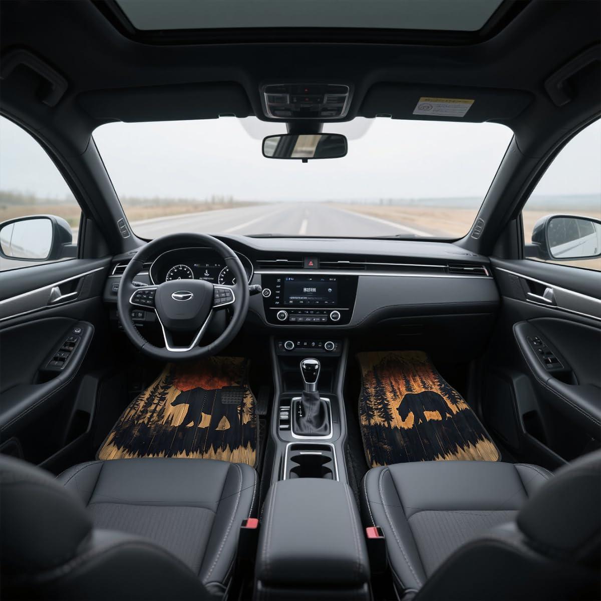 Bear Car Floor Mats Set of 4 Mountain Sunset Forest Silhouette Rustic Automotive Foot Mats Rugs Carpet for Car Non-Slip Auto Car Accessories Universal Fit Car Accessories for Truck
