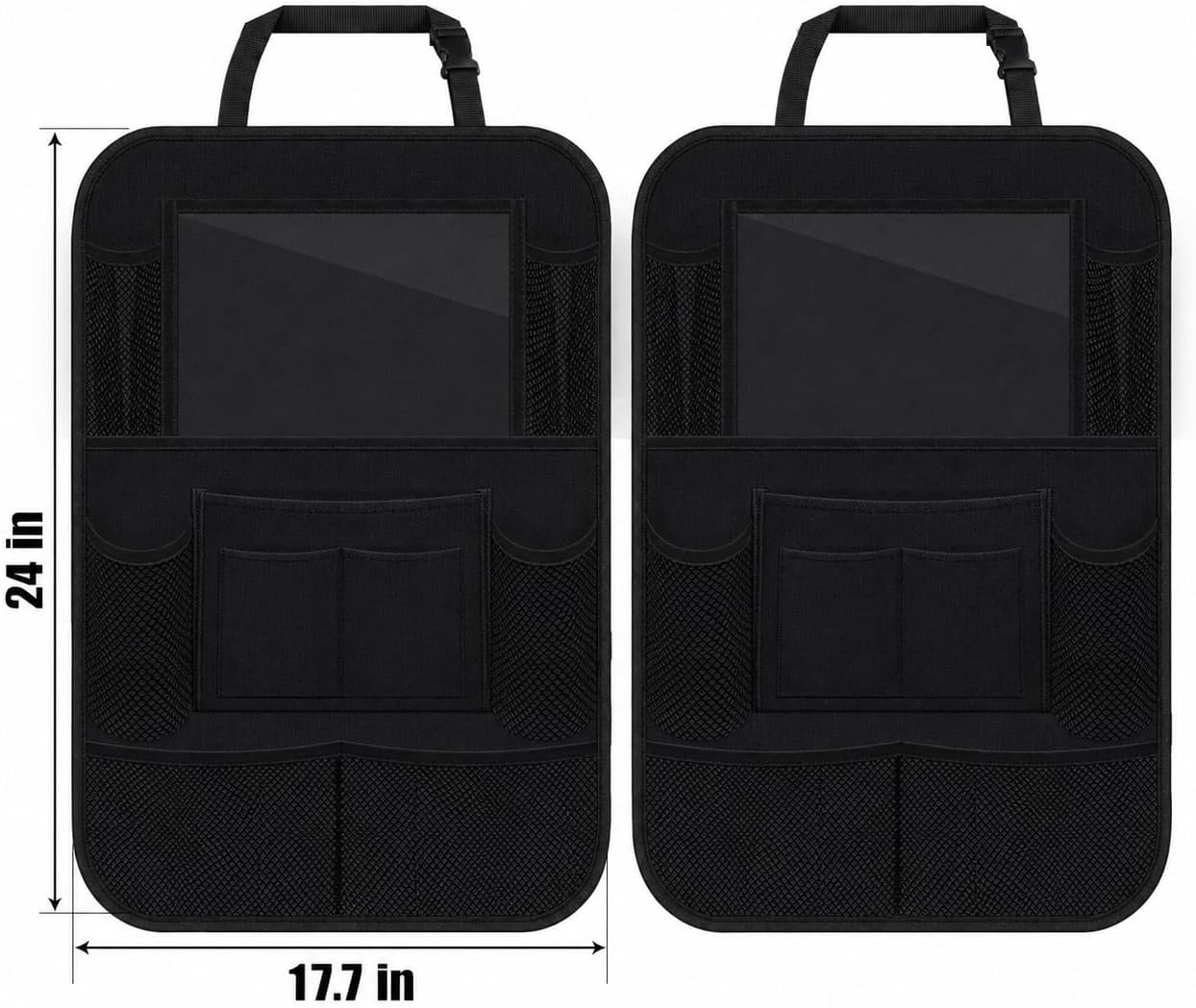ULEEKA Car Backseat Organizer with 10" Table Holder, 9 Storage Pockets Seat Back Protectors Kick Mats for Kids Toddlers, Travel Accessories, 2 Pack
