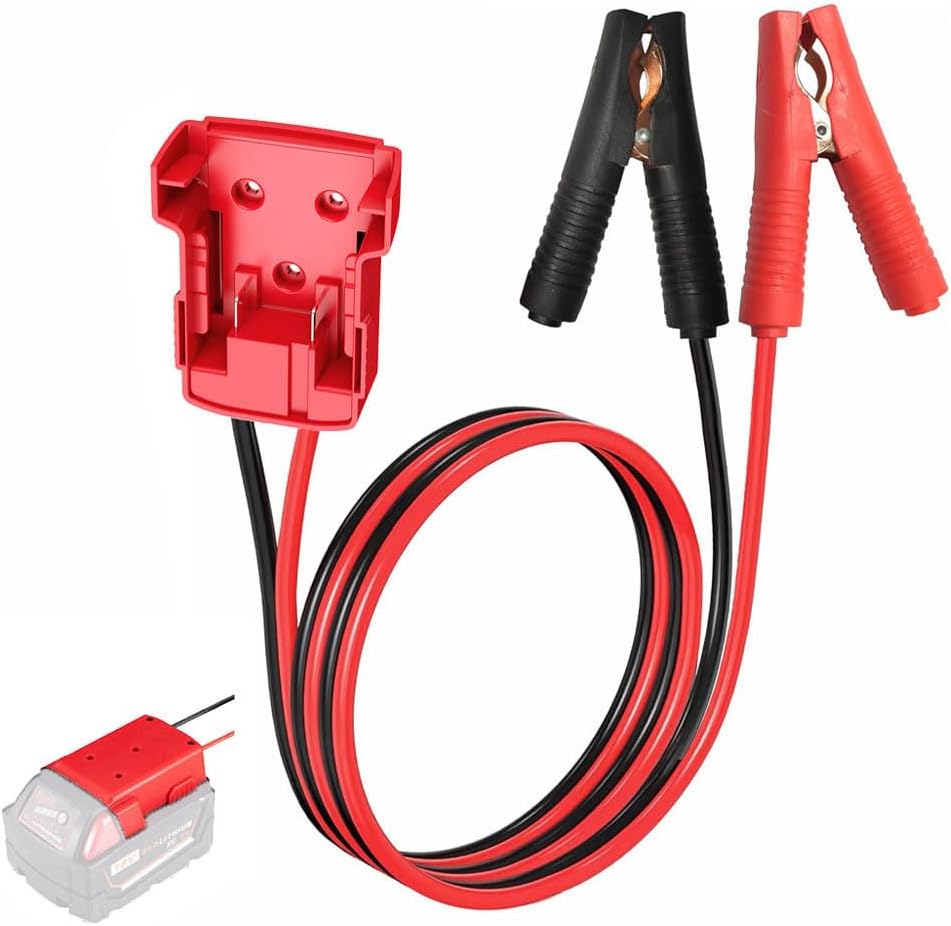 GRZWAYS Jumper Cables with Adapter Compatible with Mil.Waukee M18 18V Battery Jumper Starter, Automotive Booster Cables 2ft 8AWG Cable Power Tool Line, Silicone Wire Temperature Resistance 392℉