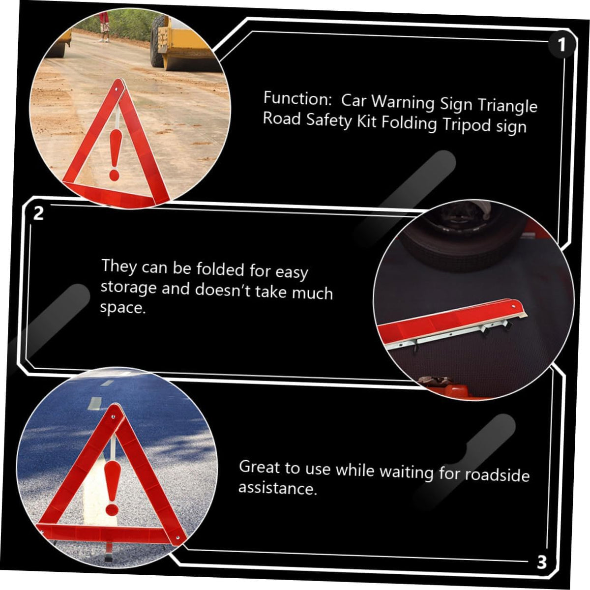 Car Warning Triangle Sign 4Pcs Plastic Portable Road Safety
