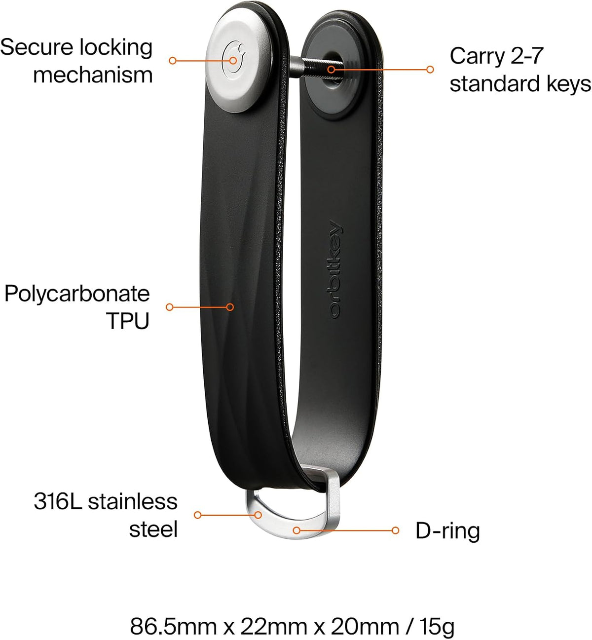 orbitkey New Active Key Organizer Lite w/updated D-Ring | Weather Resistant, Stainless Steel Locking Mechanism