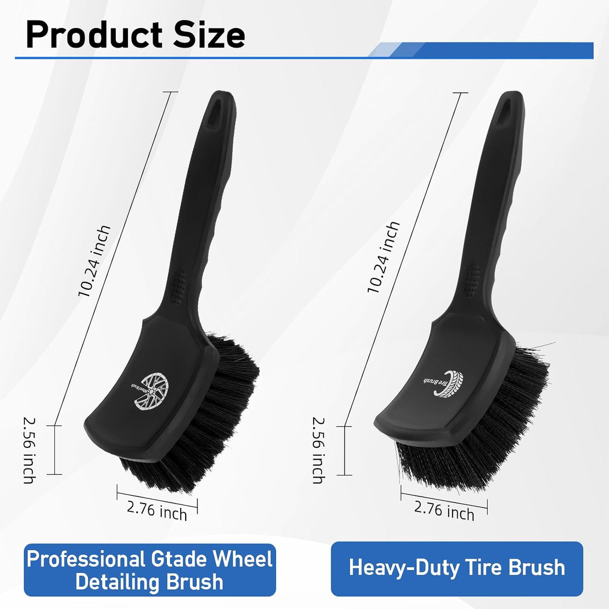 MVEQRRN 2-Pack Car Wheel & Tire Brush Set, Soft & Stiff Bristles (Black)