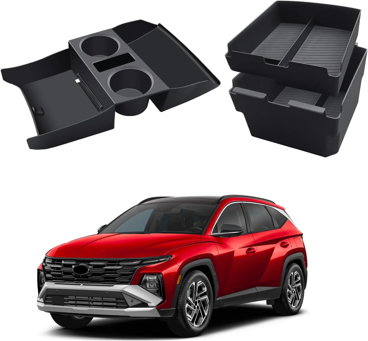 2026 Tucson Center Console Organizer - 2 Pcs Double-Layer Armrest Box Organizer+Lower Center Console Tray For 2025-2026 Tucson(Limited)/Tucson Hybrid - ONLY Fit 2025-2026 Tucson With Electronic Shift