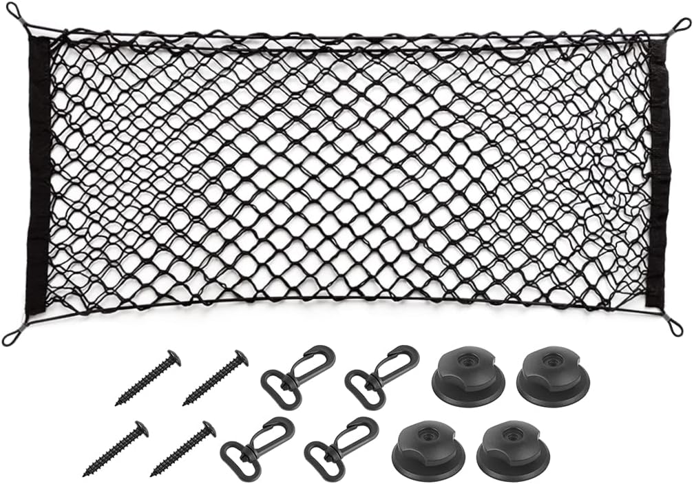 3-Pocket Car Trunk Cargo Net with Carabiners