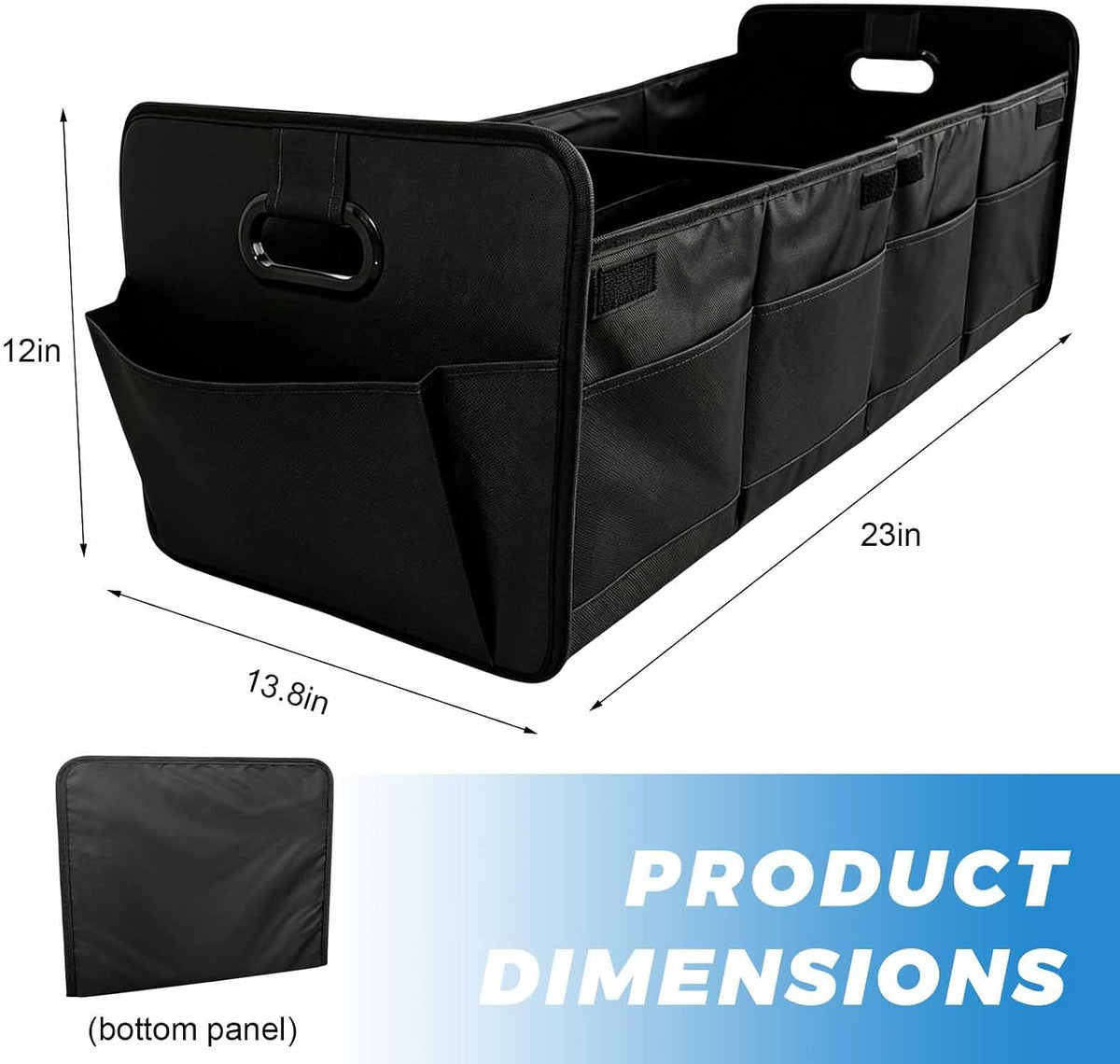 Trunk Organizer, Multi-Compartment Auto Storage Organizer with Reinforced Handles, Foldable Waterproof Oxford Trunk Cargo Storage Box for Most Vehicles, Car Accessory (Black)