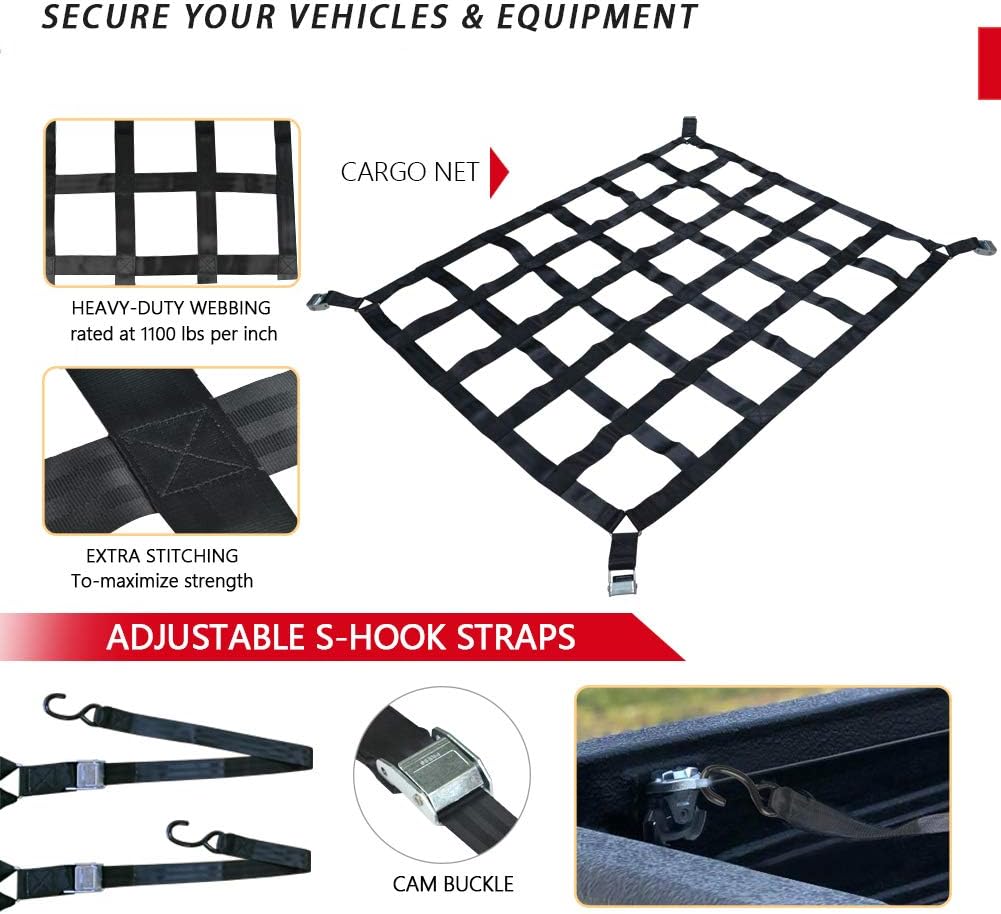 Surmountway 66" x 50" Heavy Duty Cargo Net for Pickup Truck Bed