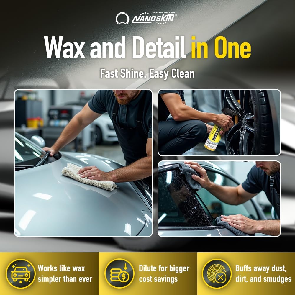 Nanoskin QUICK SHINE Quick Detail Spray 32 Oz. (2x16 Oz) - Car Wax Booster, High-Gloss Detailer, Smudge & Dust Remover, Clay Lubricant for Auto Detailing | For Paint, Glass, Chrome, Wheels, and Trim