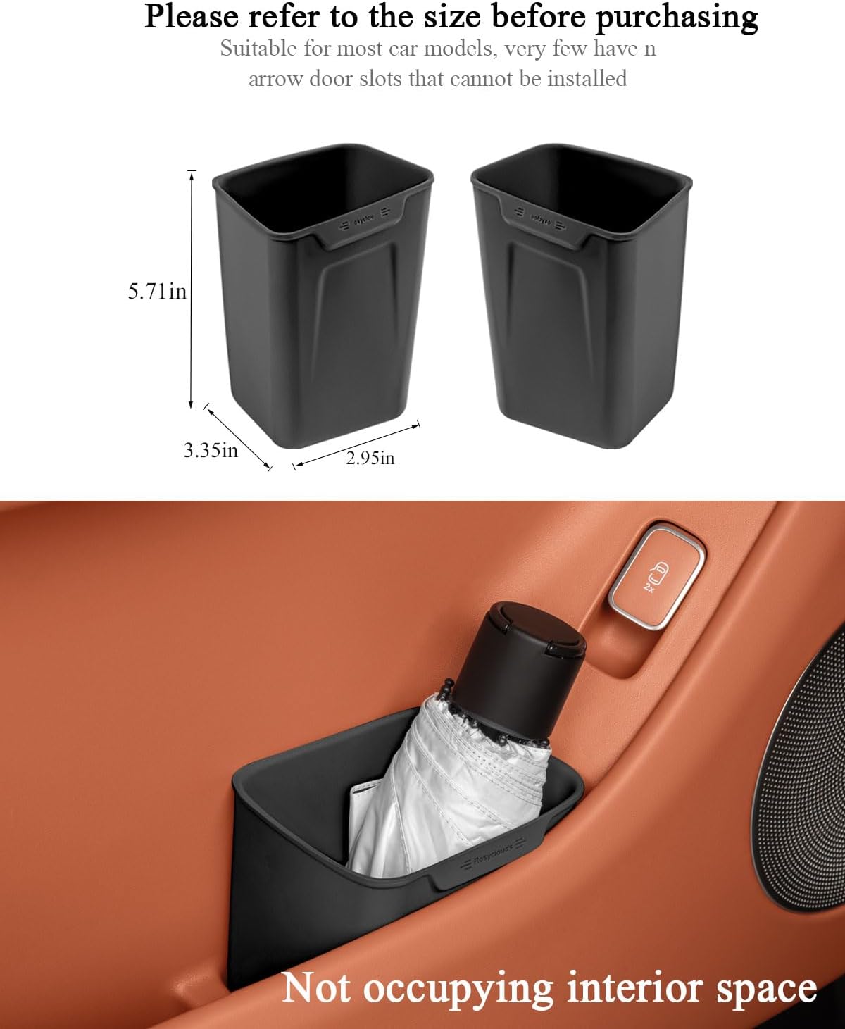 XmuxHai Car Interior Storage Box, Black Silicone Door Side Organizer with Umbrella Holder and Trash Can, Vehicle Accessory (Black)