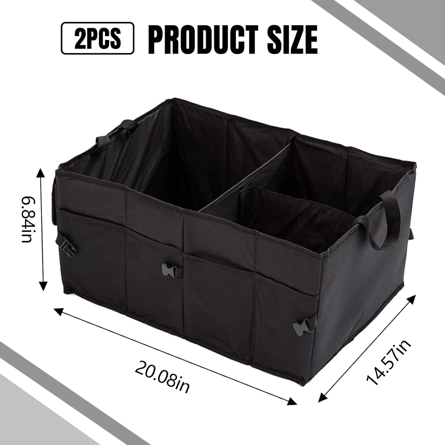 Hovom 2PCS Car Trunk Organizer, Collapsible Trunk Backseat Organizer, Multi-Compartment Car Organizers and Storage, Foldable Trunk Storage Organizer for SUV, Road Trip Essentials Accessories (2PCS)
