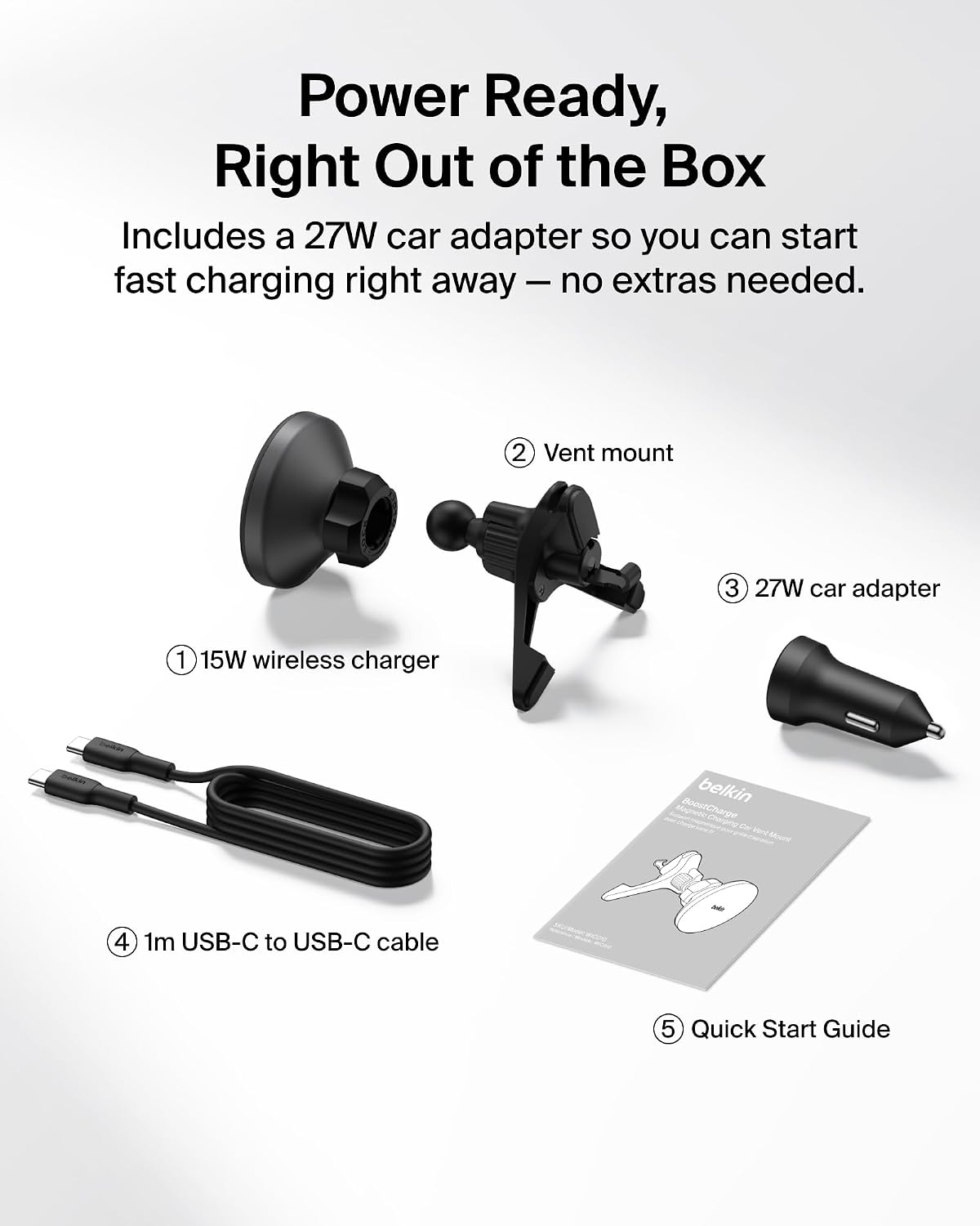 Belkin Qi2 15W Magnetic Wireless Vent Mount, Fast Charging Car Charger