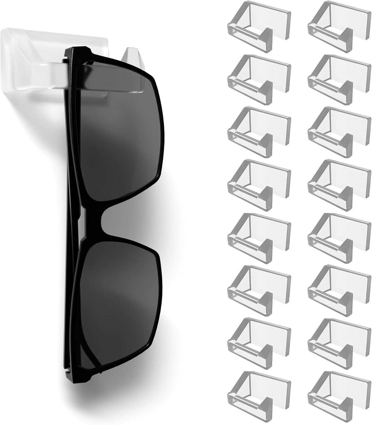 MELEN Adhesive Sunglass Organizer Wall (16-Pack) - Strong and Compact Glasses Holder, Sunglass Holder for Car and Wall - Clear
