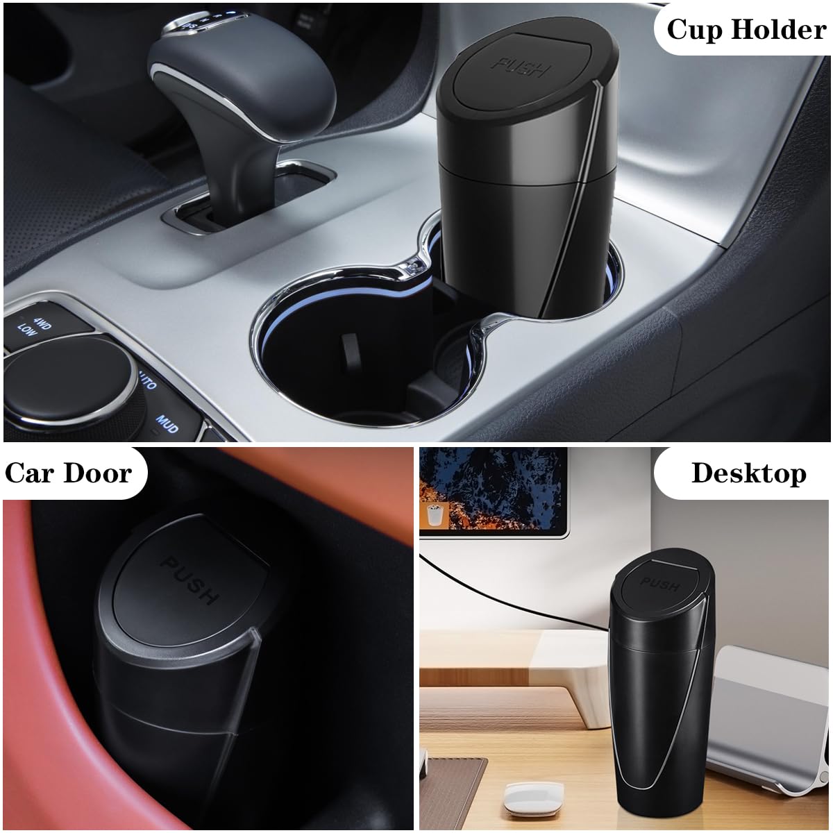 Car Trash Can Bin with Lid - 2 Packs Garbage Can Cup Holder - Black Mini Leakproof Vehicle Trash Bin with 40pcs Trash Bags - Car Organizers and Storage for Front Back Seat Accessories