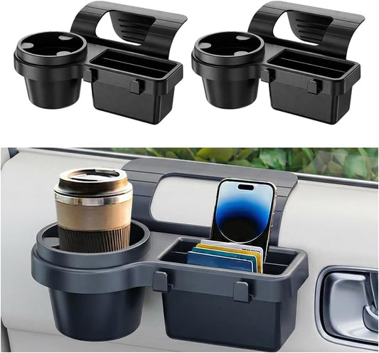 Mandark 2PCS Car Window Storage Organizer, Multifunctional Vehicle Window Mount Storage Rack with Cup Holder Phone Mount, Automotive Interior Door Side Hanging Organizer, Universal Fit