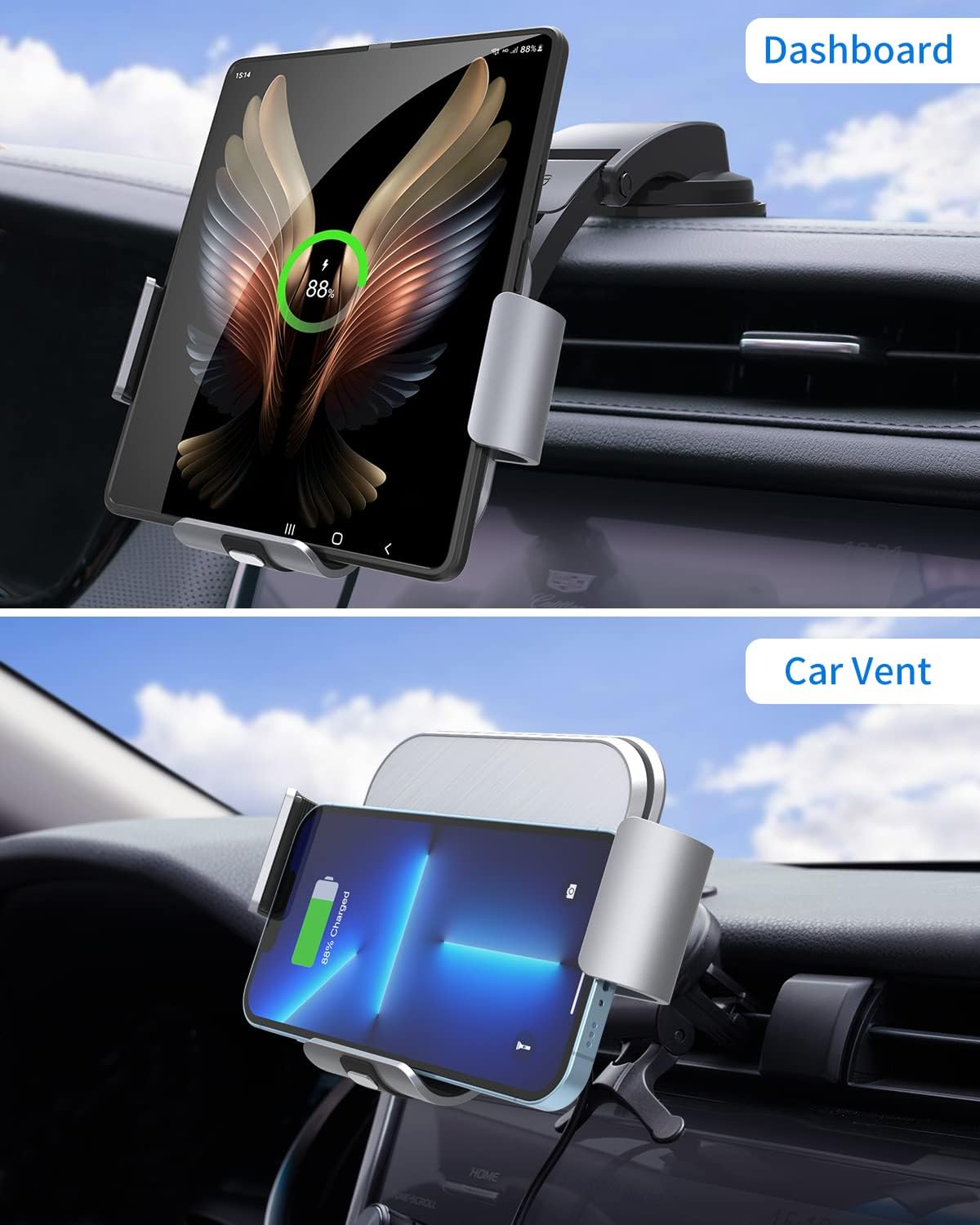 Dual Coil Wireless Car Charger Mount for Galaxy Z Fold Series
