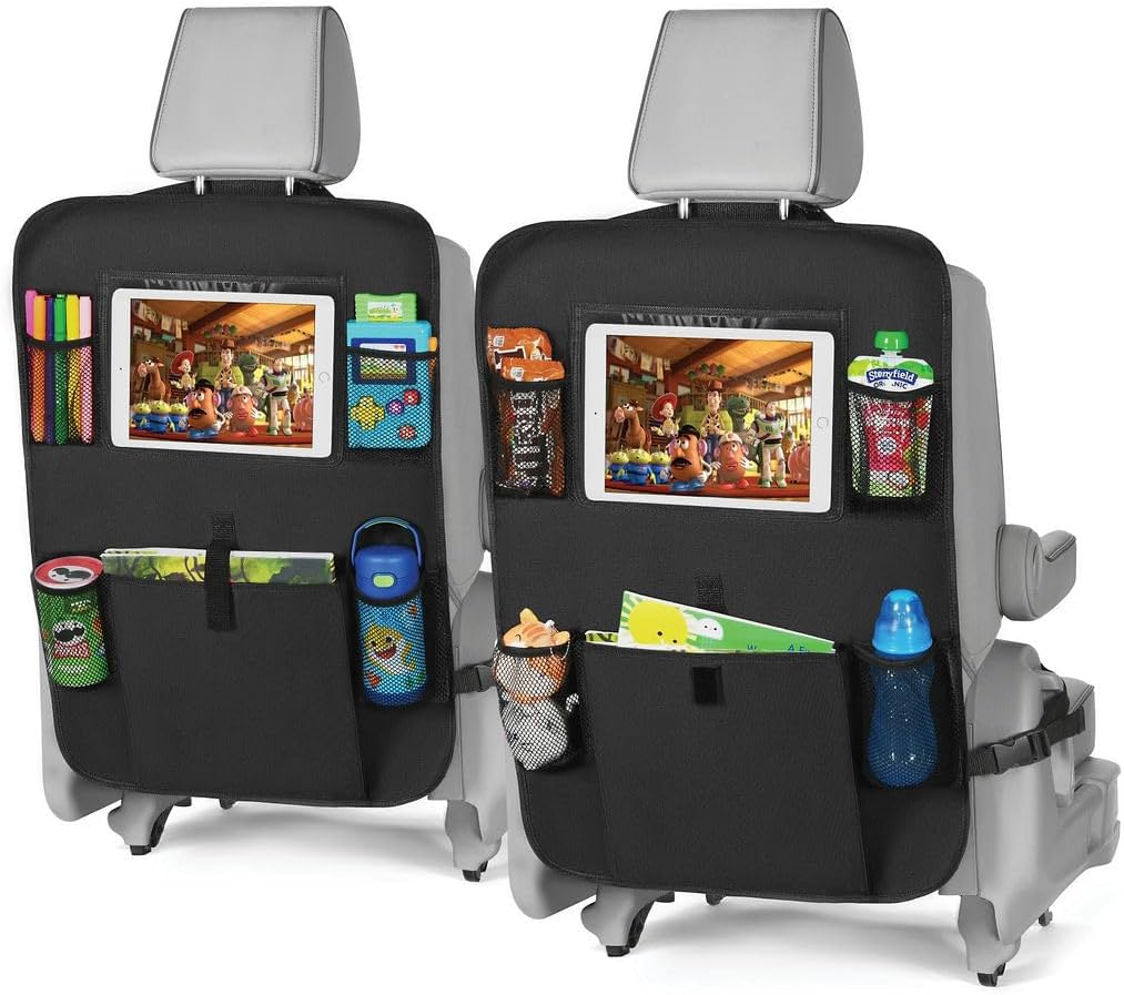 lebogner Back Seat Cover for Kids + 6 Pocket Storage Organizer, 2 Pack X-Large Kick Mats Backseat Protector with iPad Tablet Holder, Car Seat Back Protectors for Vehicles to Protect from Dirt & Mud
