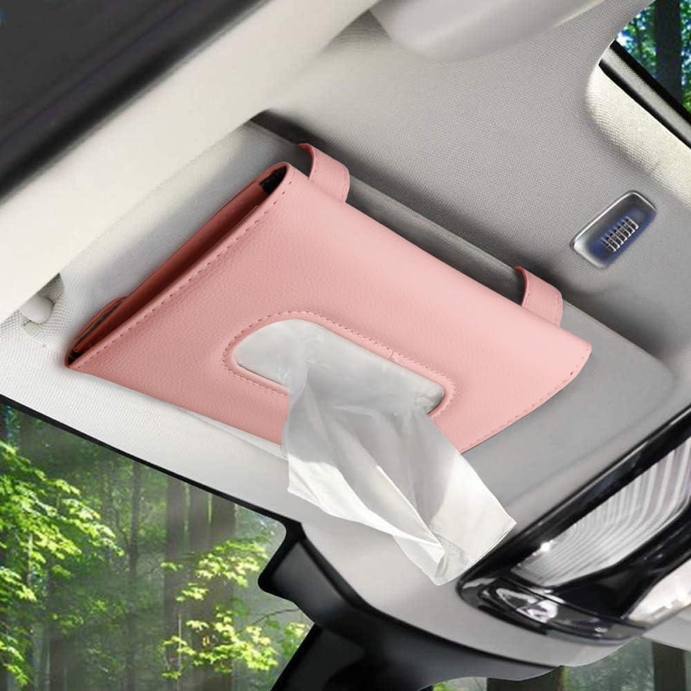 Tissue Dispenser for Cars, Car Visor Tissue Holder, Car Napkin Holder, Tissues Holder for Cars Visor with One Tissue Refill, Autos Pink