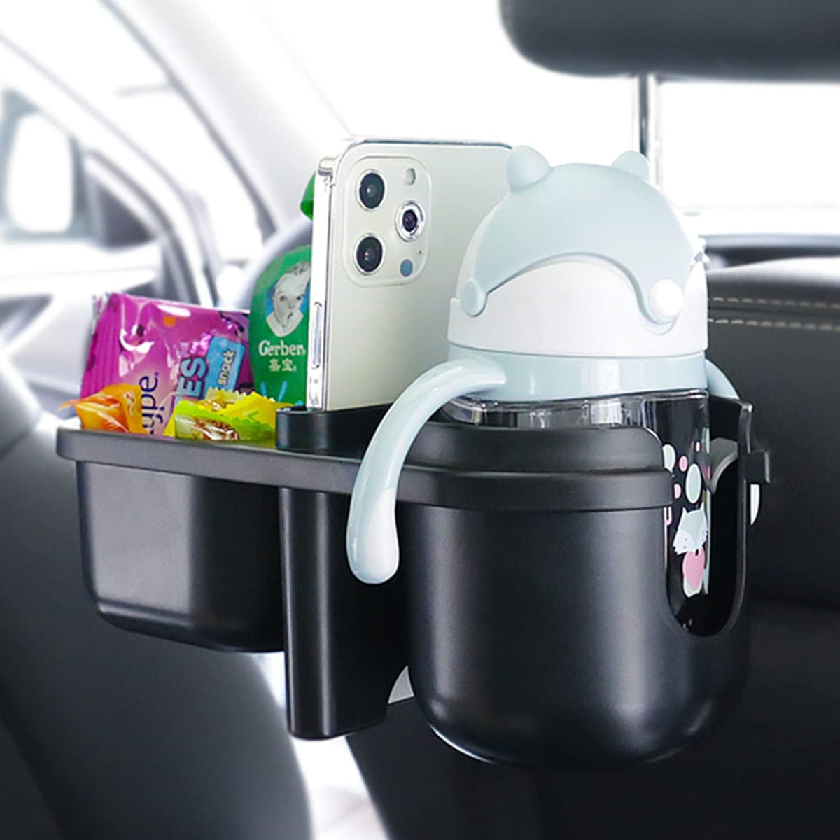 Headrest Backseat Organizer With Cup Holders, 3 in 1 Back Seat Holder With Hook, Organizer for Kids, Food Table or Sauce Holder, Car Travel Accessories