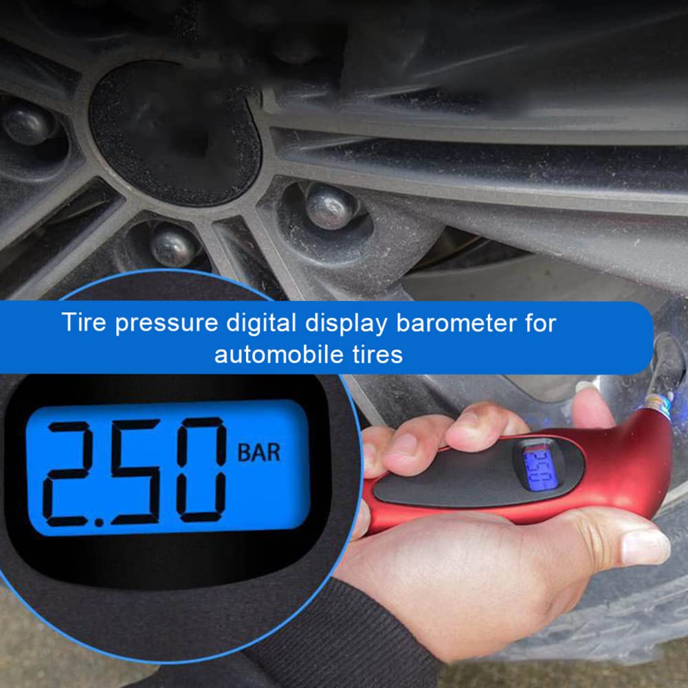 Digital Tyre Air Pressure Gauge, Easy to Read LCD Display Digital Tire Pressure Reader, Accurate Digital Tire Pressure Meter for Car Trucks and Bicycles, Fast and Accurate Readings, Red