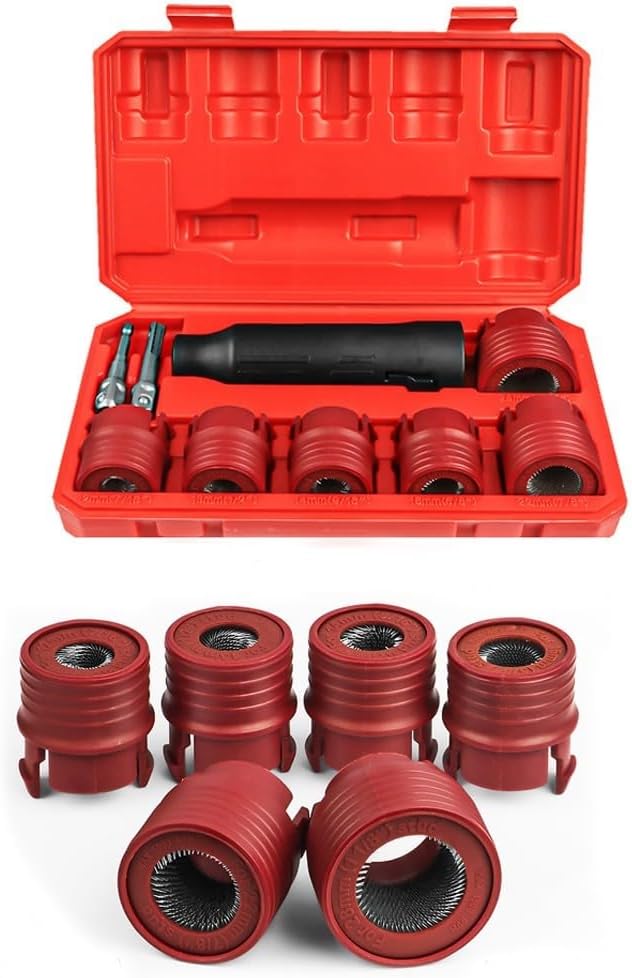 Wire Brush Set for Car Wheel Stud Cleaning 9-Piece Steel Plastic Rust Removal Tools for 12-28mm Lug Nuts Compatible with Drill for IMPACT Driver for Fast Automotive Maintenance