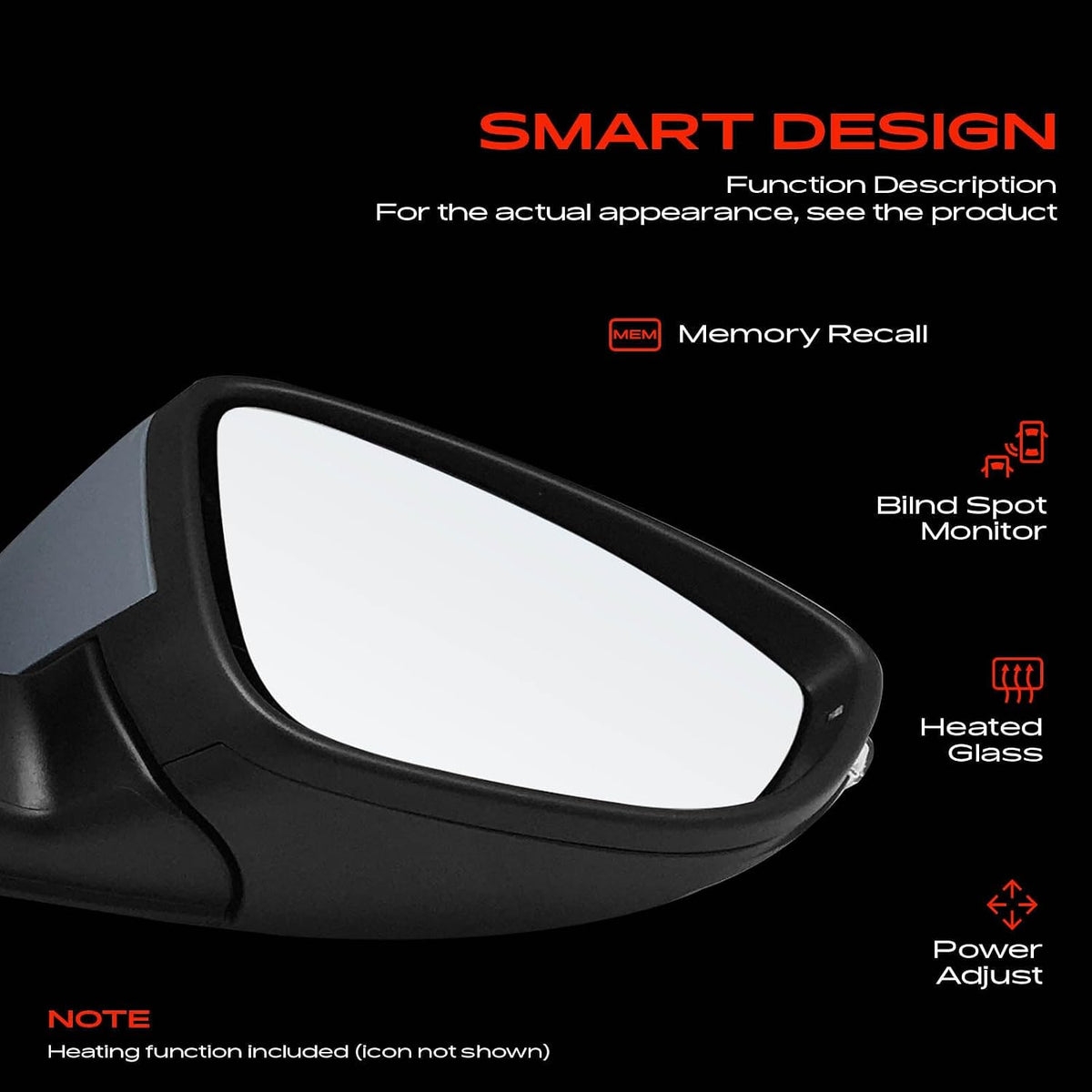 A-Premium Passenger Side Power Door Mirror Compatible with Volkswagen