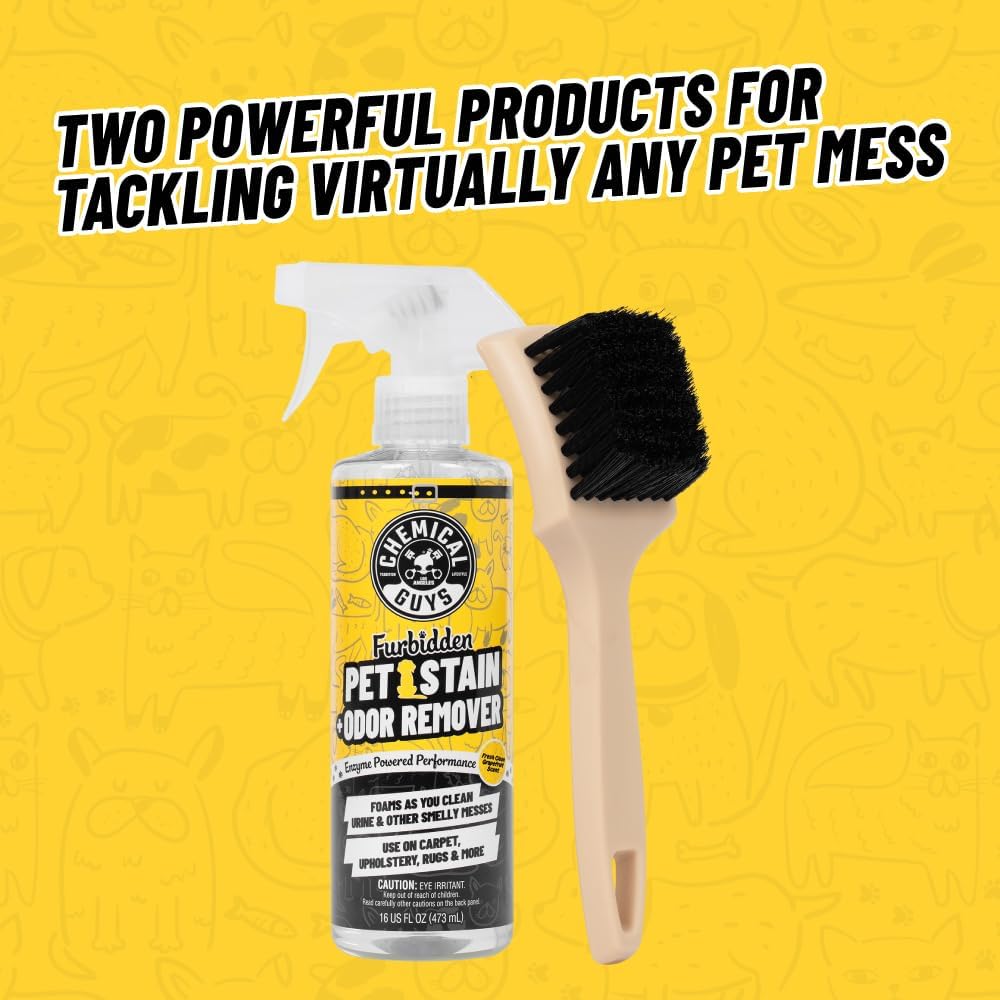 Chemical Guys Pet Mess Cleaning Kit, Furbidden Odor Eliminator 16 oz with Interior Detailing Brush Cleans, Pet Smells, Hair and Light Dirt for Cars Trucks SUVs Home Interiors and Upholstery Care