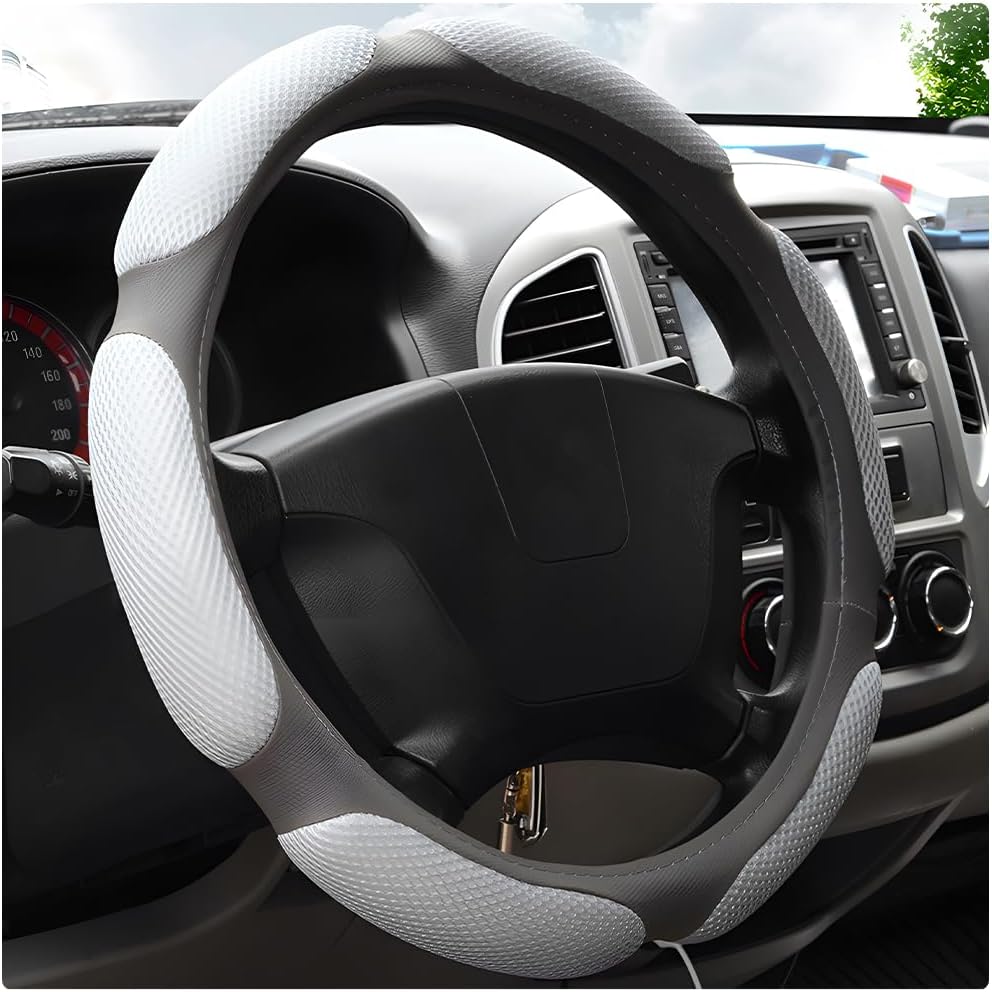 Car Steering Wheel Cover, 15" Anti-Slip Steering Wheel Protector Soft Hand Pad Cushion, Breathable Ice Silk Auto Wheel Wraps Comfy Grip All-Season Protector for Most Vehicles (Black)