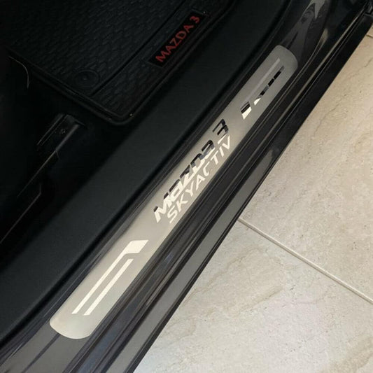 Door Sill Protector for Mazda 3, 2008-2022, 4pcs Set, Stainless Steel and Rubber, Vehicle Specific Fit
