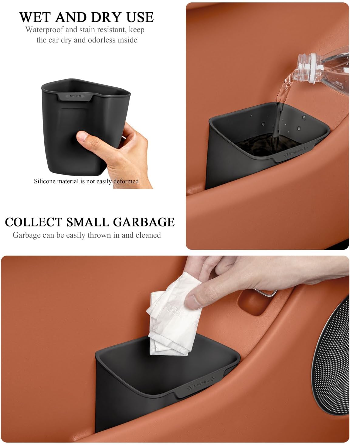 XmuxHai Car Interior Storage Box, Black Silicone Door Side Organizer with Umbrella Holder and Trash Can, Vehicle Accessory (Black)