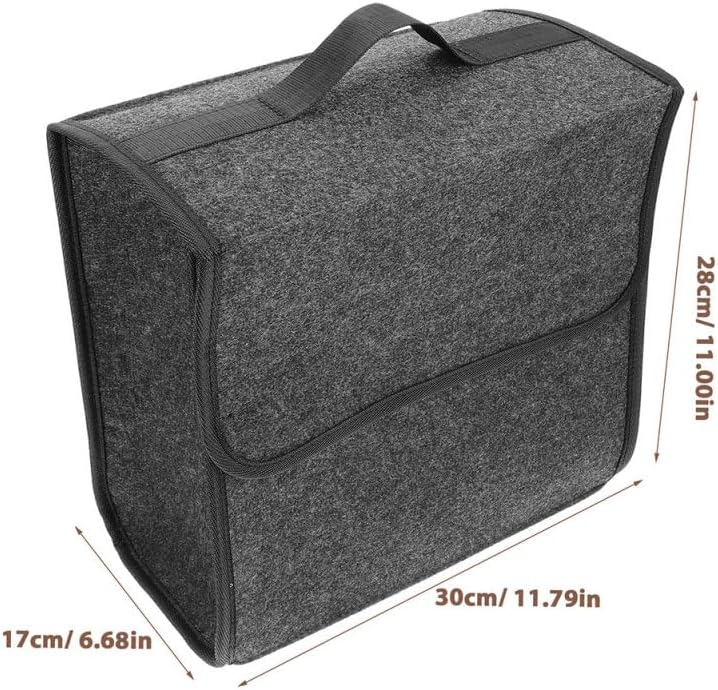 2-Pack Felt Car Trunk Organizer with Lid: Small Collapsible Cargo Storage Box Bin for Compact Sedan &amp; SUV - Anti-Slip Noise-Free Auto Interior Storage Bag for Groceries &amp; Tools, 11.79"x11.00"
