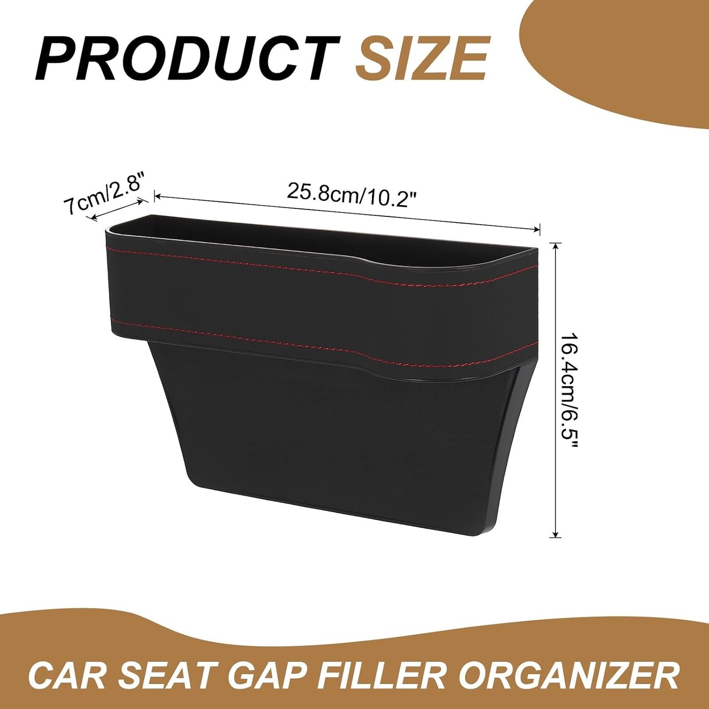 HARFINGTON Car Seat Gap Filler Organizer 10.2 x 6.5 x 3.1 Inch ABS+Leather Universal Car Organizer Storage Box Between Seat and Console (Right) with Cup Holders for Phone Keys, Black