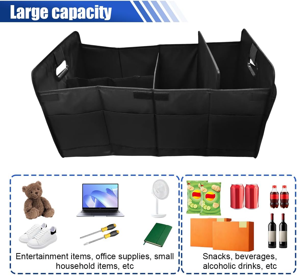 Car Trunk Organizer, 65L Collapsible Auto Storage Box (Black)