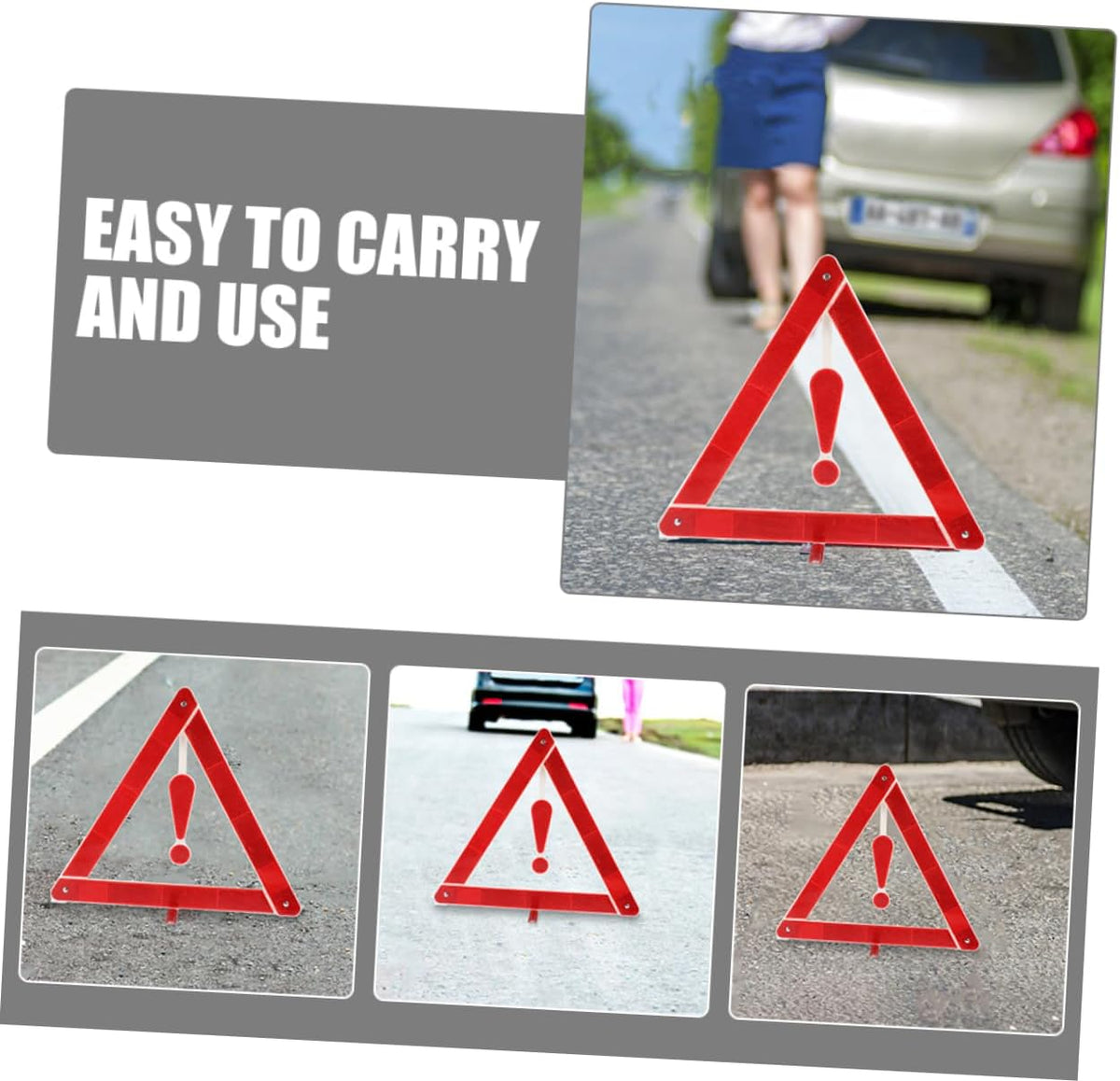 Car Warning Triangle Reflective Roadside Sign, Lightweight ABS