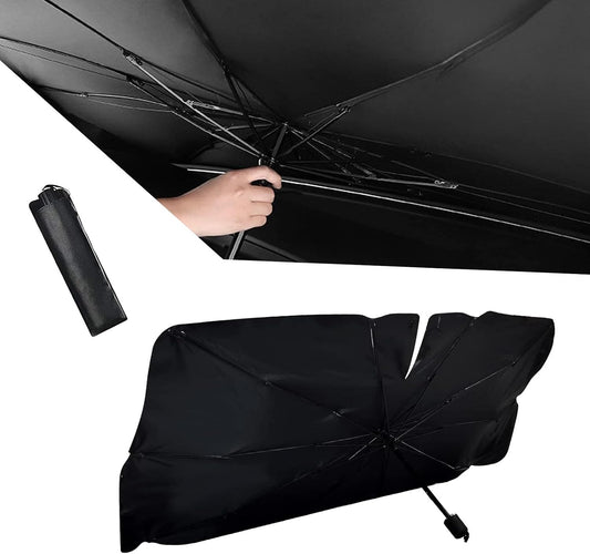 1 PC Car Windshield Sunshade, 55" x 31" Open Type Ten-Bone Anti-concave Umbrella Frame Foldable Reflective Frosted Non-Slip Handle Sunshade, Auxiliary Cooling Accessories, for Cars (Silver)