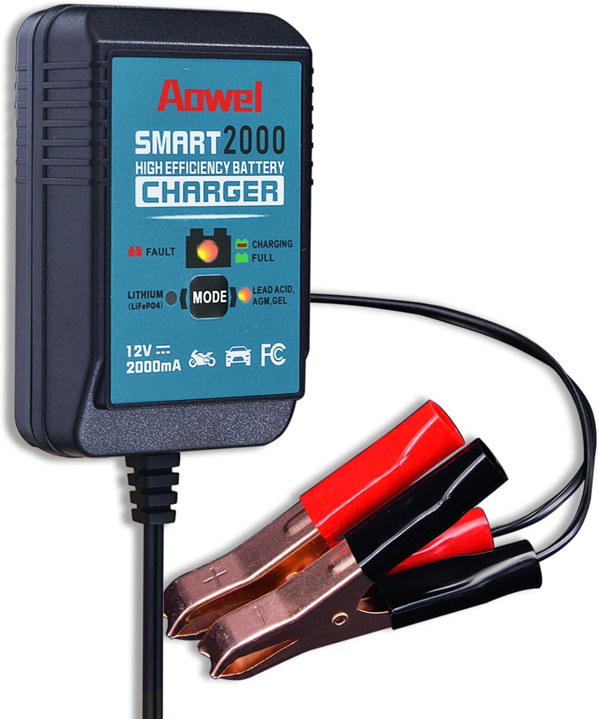 Aowel 2A 12V Smart Battery Charger, Trickle Charger & Maintainer for Car, Motorcycle, ATVs and More
