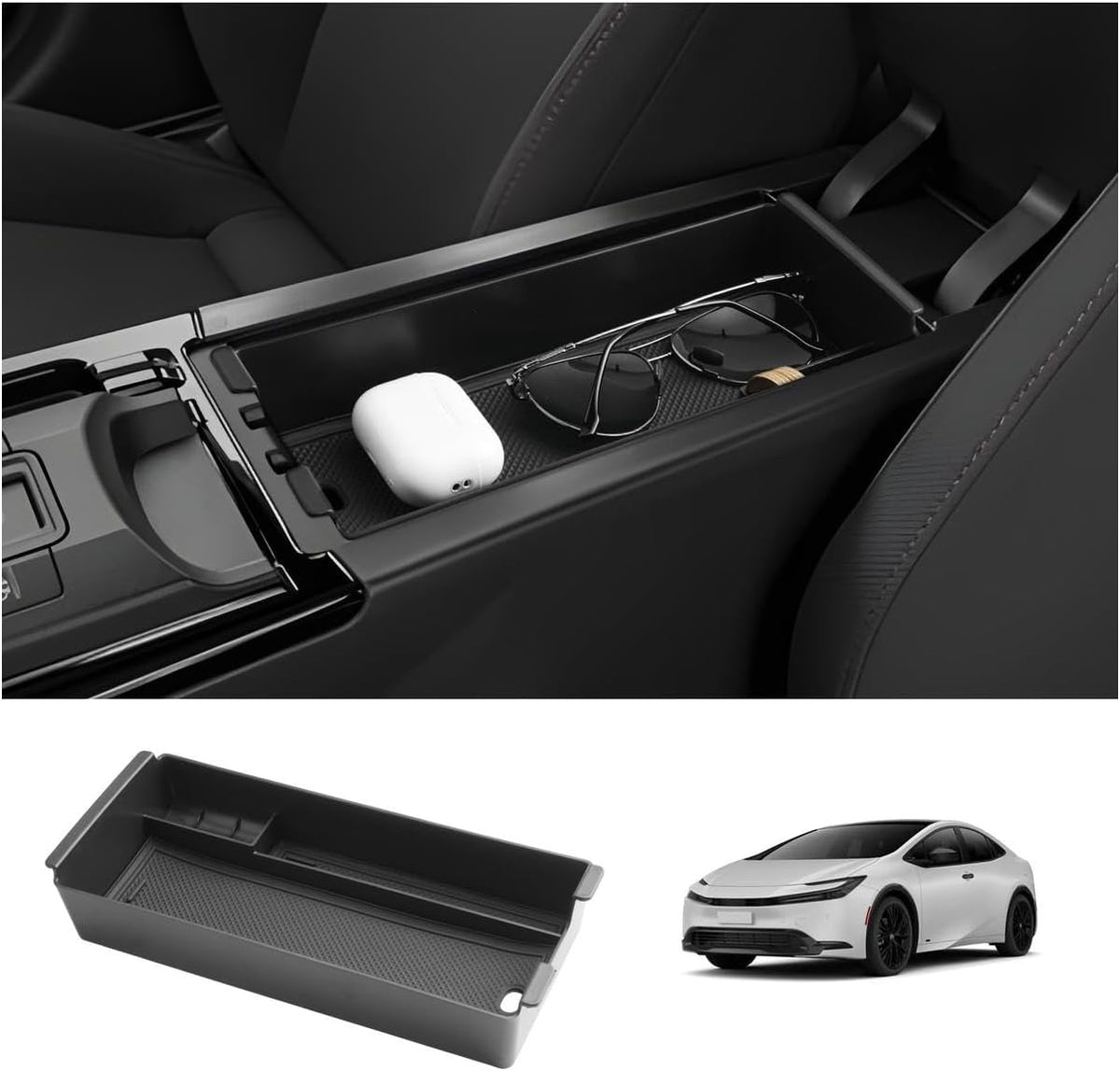 LUWU 2026 2027 Prius Center Console Organizer for 2023-2025 2026 2027 Toyota Prius LE/XLE/Limited/Nightshade Accessories Armrest Console Storage Box Glove Organizer Tray ABS Material (Black)