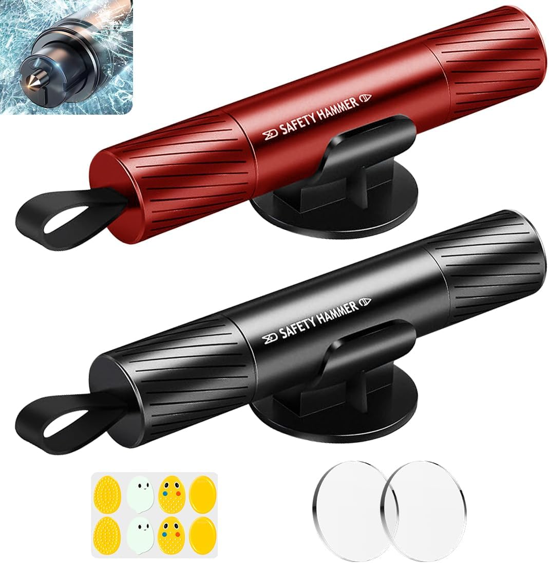 smosun Safehammer - 2026 Upgraded Safe Hammer Glass Breaker Under Water, Car Hammer Seatbelt Cutter Window Breaker Emergency Escape Tool,Free Antiskid, Safehammer Glass Breaker for New Cars (2PCS)