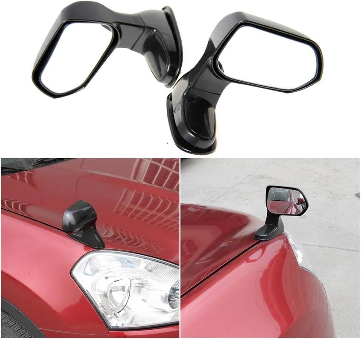 2PCS 4x4 UTE Car Hood Bonnet Blind Spot Mirror Side View Mirrors Adjustable Blindspot Mirror (Black)