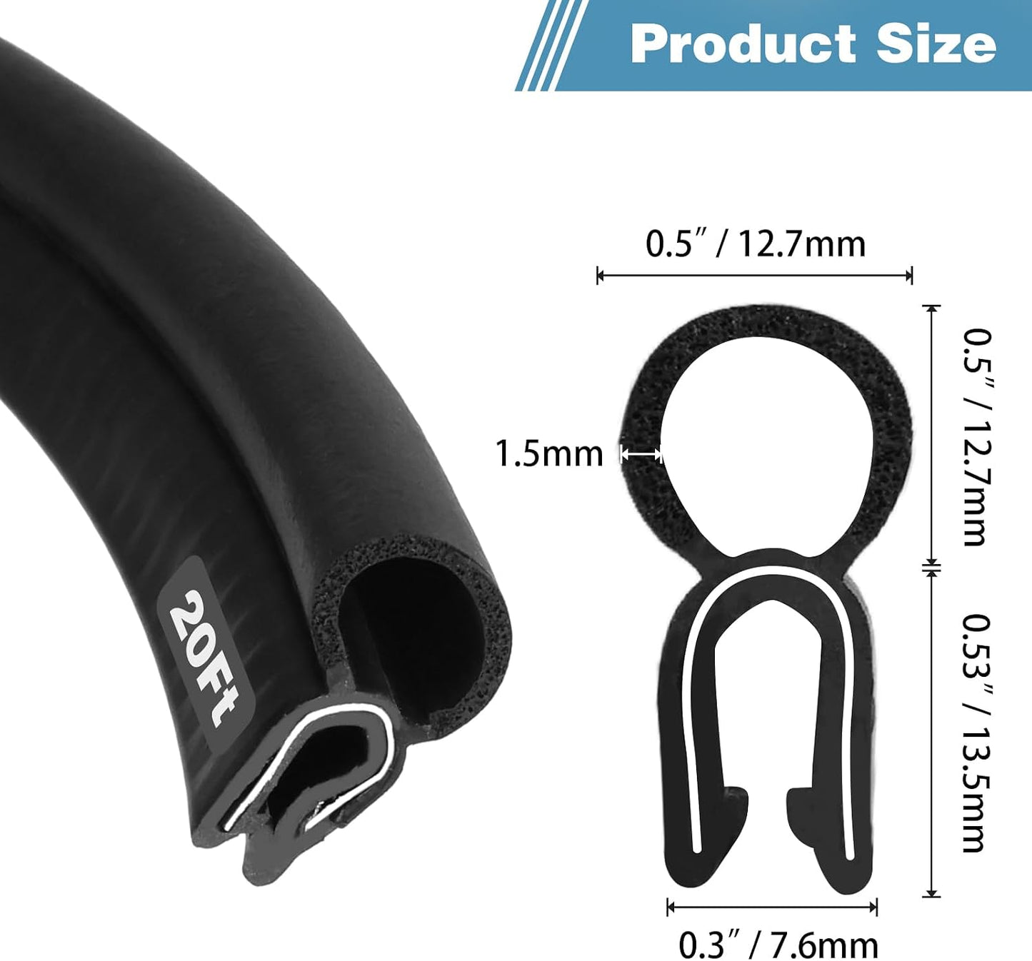 DGSL Car Door Seal Strip, Door Weather Stripping with Top Bulb Automotive Weather Stripping for Cars, Boats, RVs, Trucks, and Home Applications (20Ft)