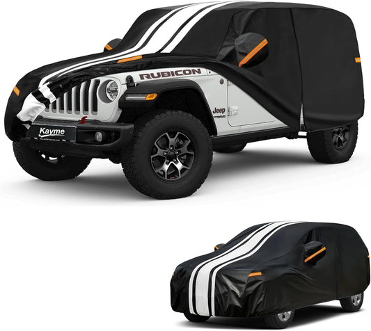 Kayme Jeep Wrangler Car Cover Waterproof All Weather, Custom Fit for Wrangler 4 Dr/Unlimited 4 Door JK JL (2006-2026), Gift with Tape/Towel, Outdoor Full Exterior Cover Rain Snow Sun UV Protection.