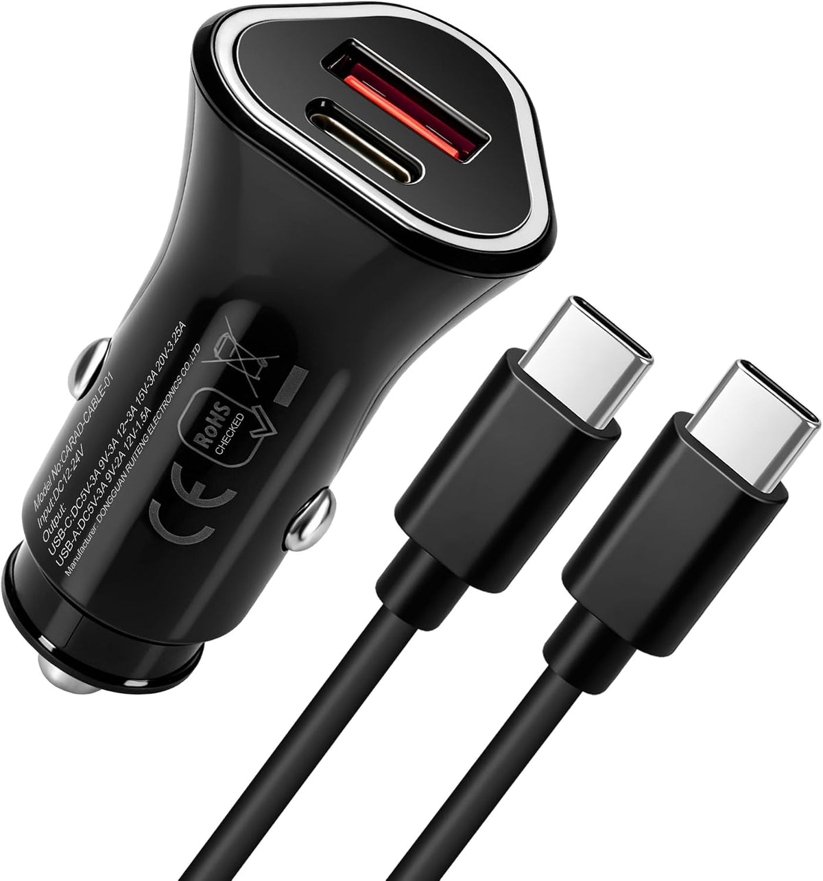 65W USB C Car Charger, 2-Port Super Fast Charging Cigarette Lighter Adapter