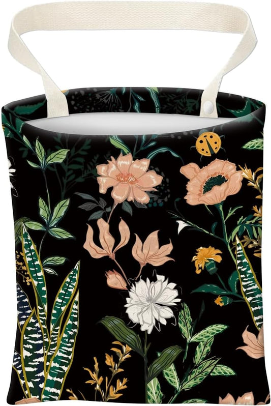 Car Trash Can, Cute Car Trash Bag, Hanging Car Organizer and Storage Bag, Trash Bin for Car Accessories, Vehicle, Travelling, Camping Cute Dark Flower