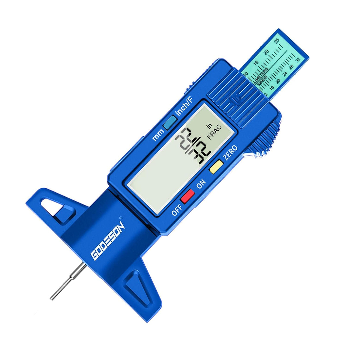GODESON Tire Tread Depth Gauge, Digital Tire Tread Depth Gauge with 3 Modes-Fractional Inch,Blue Tire Depth Gauge with Color-Coded Bar,Tread Depth Gauge Suitable for All Vehicle Tires