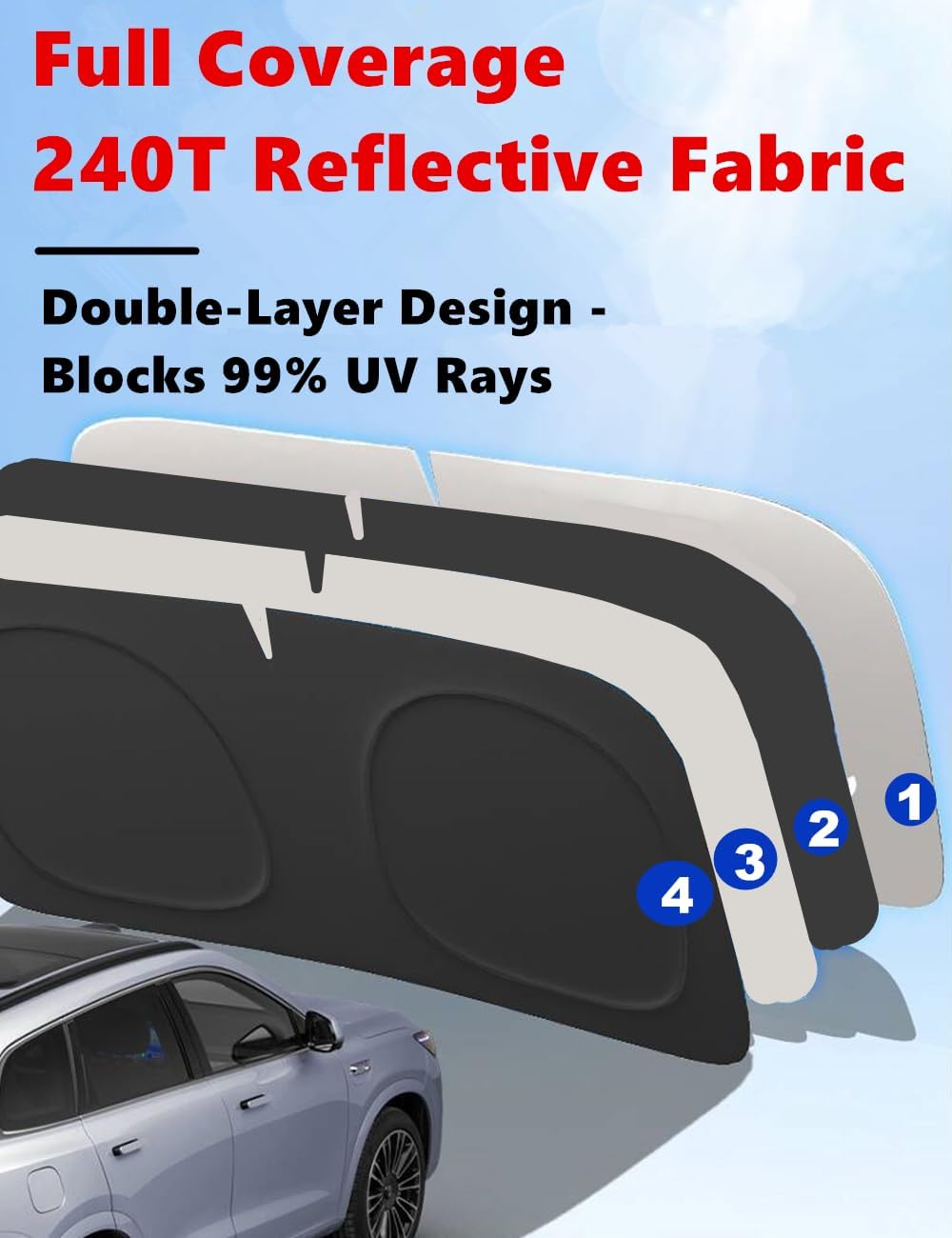 Windshield Sun Shade for 2018-2026 Ford Expedition Foldable Car Front Window Sunshade Accessories 4-Layer 240 T Sun Visor Protector Reflective Cover Block UV Rays & Sun Heat
