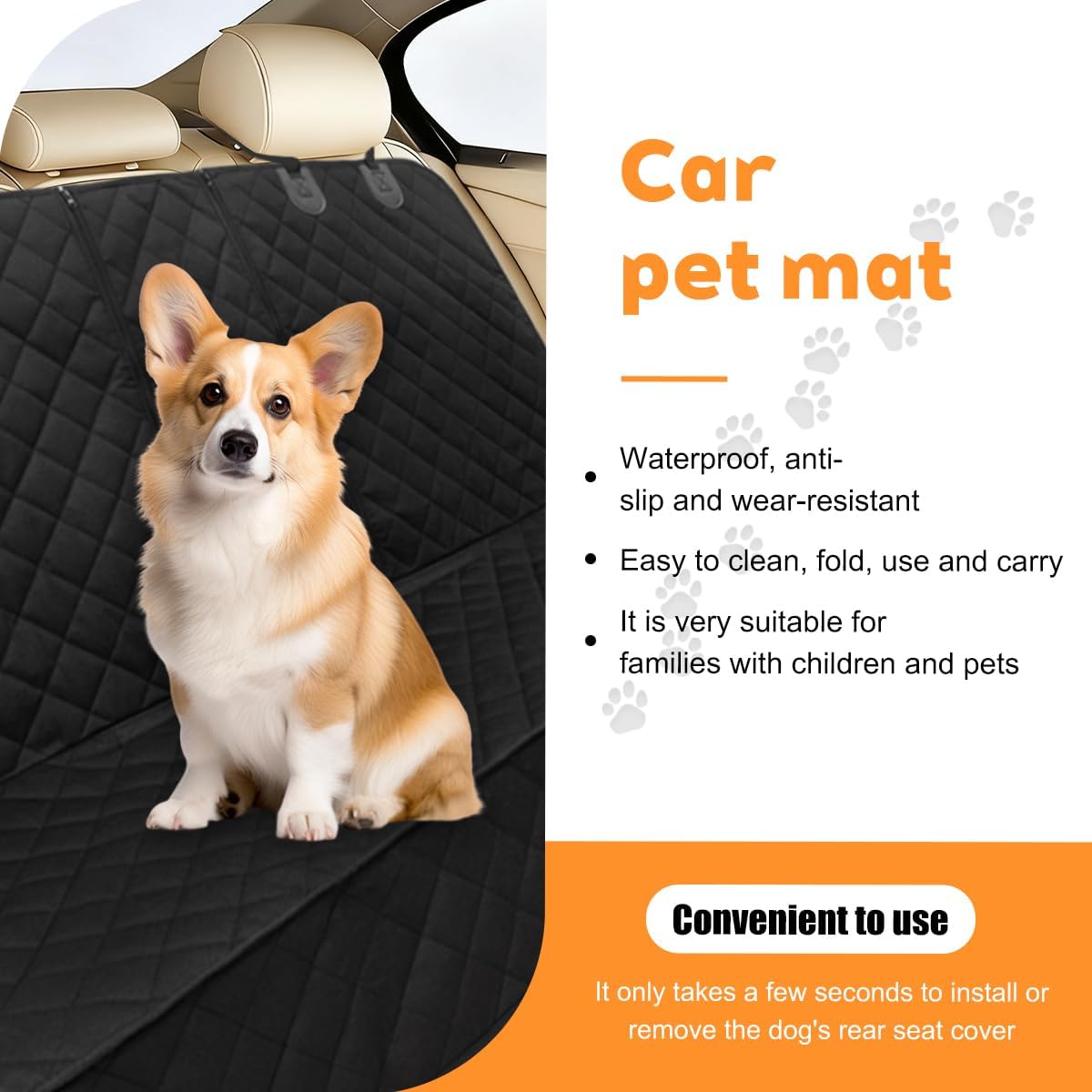 Oxford Dog Back Seat Cover with Side Flaps, Black Border