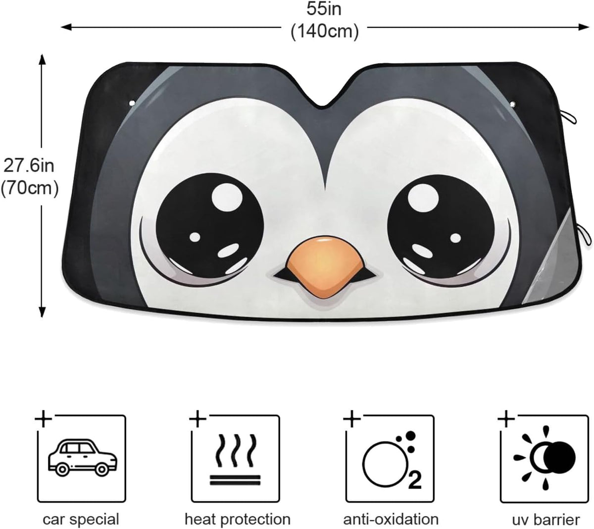 Qilmy Cute Big Eye Penguin Car Windshield Sun Shade Automotive Sunvisor Protector Foldable for SUV Truck Front Window