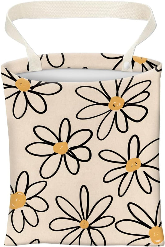 Car Trash Can, Cute Car Trash Bag, Hanging Car Organizer and Storage Bag, Trash Bin for Car Accessories, Vehicle, Travelling, Camping Cute Beige Daisy