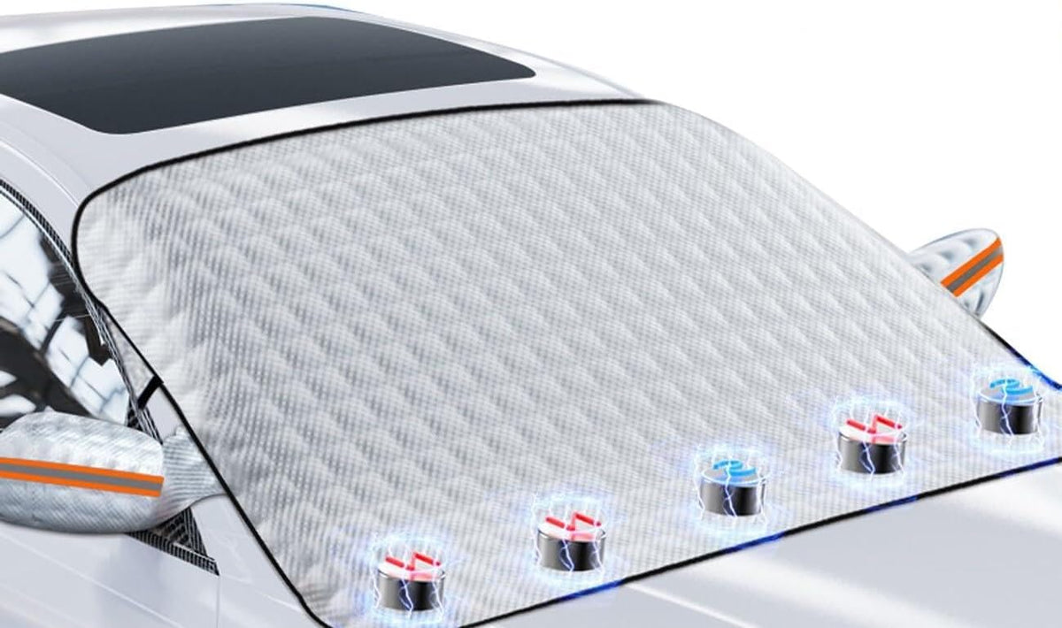 Car Windshield Snow Ice Cover with Side Mirror and Elastic Hook, 5 Magnetic Automotive Windshield Snow Frost Cover, Foldable Car Windshield Sun Shade for Most Cars, SUV/Truck/MPV(61"x46"Inch)