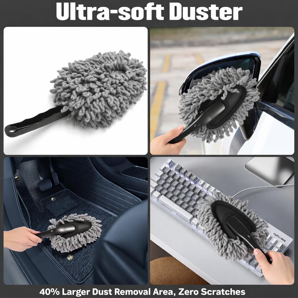 15PCS Interior Cleaning Kit Graded Boar Brush 160g Gel Swivel Glass Tool | Scratch-free vent duster microfiber pads waterproof bag, car & home dual use, practical holiday gift for car lovers