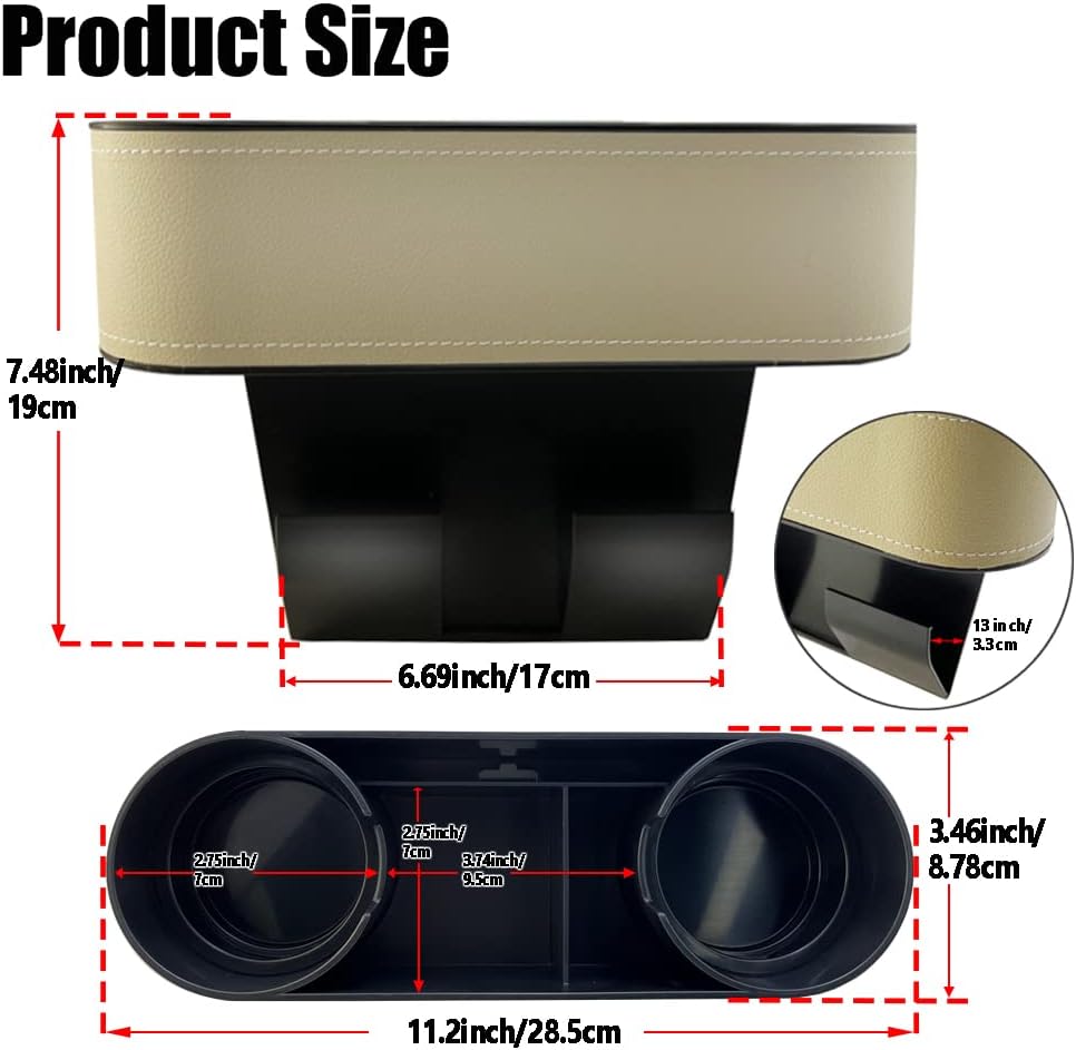 Car Cup Holder Expander Organizer,Multifunctional Cup Drink Holders with PU Leather Cover,Side Insert Center Console Seat Gap Filler Storage Box for Mug Bottle CellPhones Keys Coffee Coasters Cards