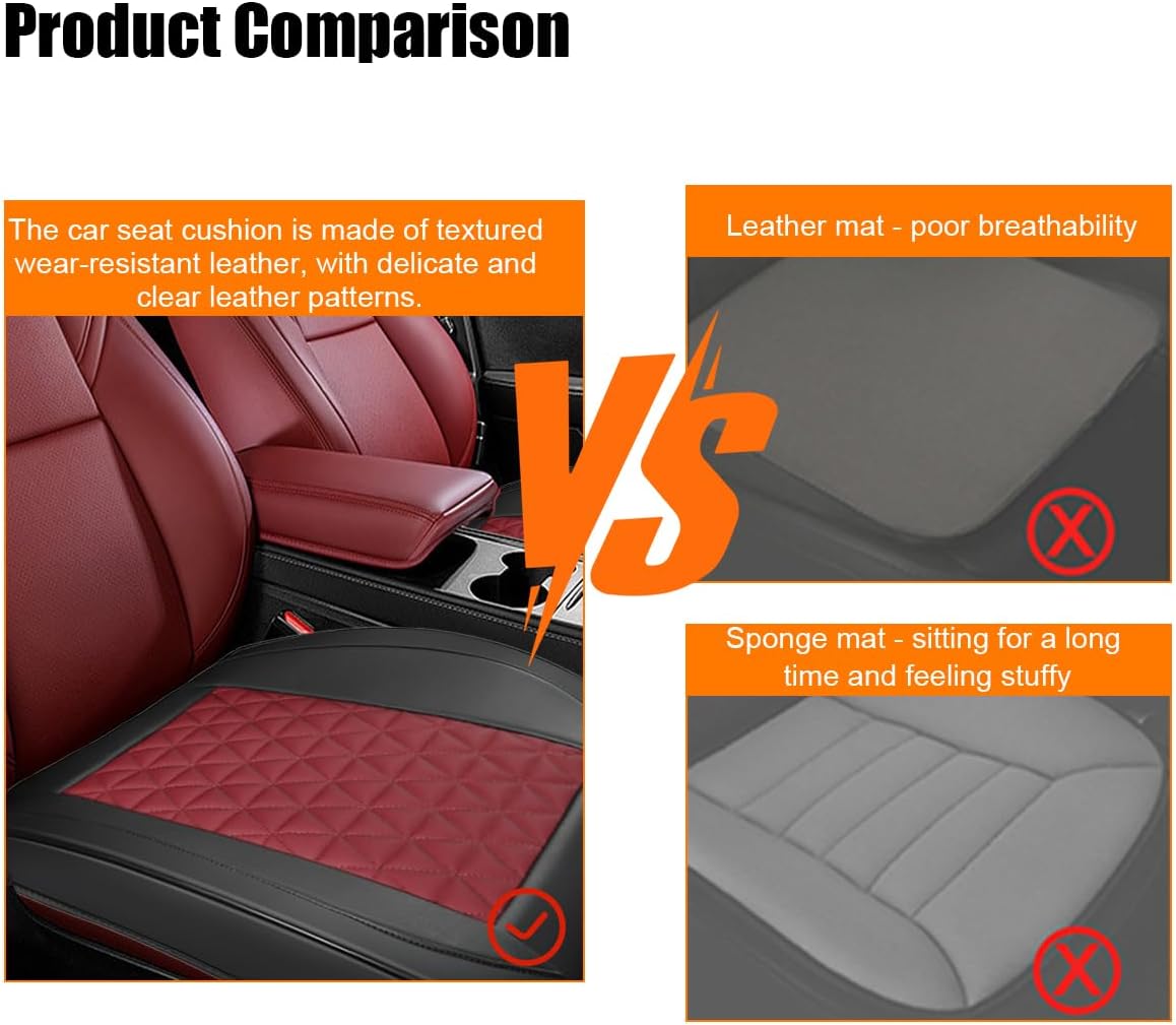 2PCS Leather Car Seat Cover, Front Bottom Seat Protector Pad, Red